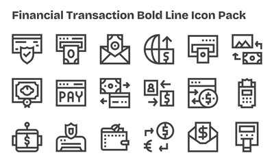 Financial Transaction Design Icons - 18 in Bold Line Style