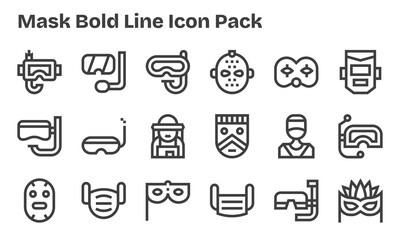 Mask - 18 Bold Line Vector Illustrations