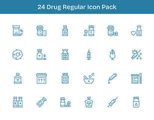 24 Regular Outline Vectors for Drug Theme