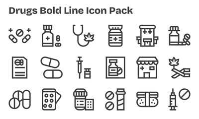 Drugs Icon Collection - 18 Bold Line Designs