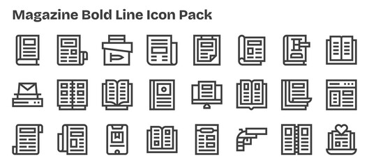 Bold Outline Style Magazine Icons - 24 Vectors