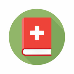 Obraz premium Icon of a red book with a white cross on a green circle