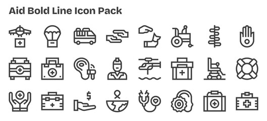 Bold Outline Icons - Aid Set with 24 Vectors