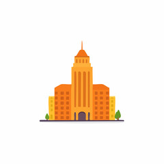 Illustration of a tall building with a central tower, flat design architecture style.