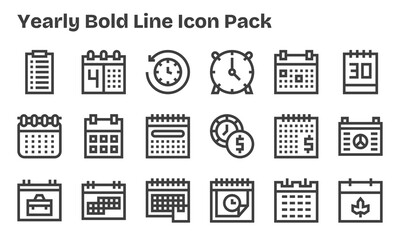 Bold Line Icons - Yearly Set with 18 Vectors