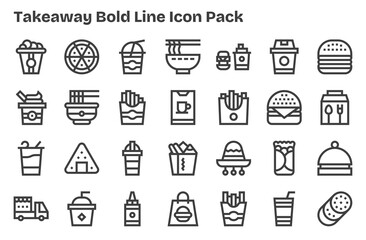 Takeaway Icon Set - 28 Extra Bold Line Graphics