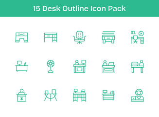 Desk Design Icons - 15 in Outline Style