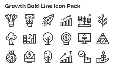 Growth Icon Set - 18 Bold Line Graphics
