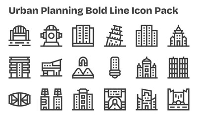 18 Icons for Urban Planning in Bold Line Format
