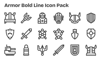 18 Icons for Armor in Bold Line Format