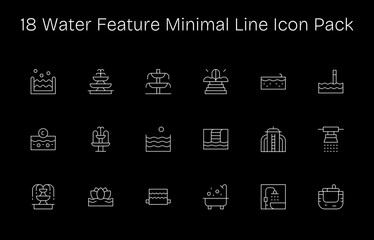 Minimal Line Icons - Water Feature Set with 18 Vectors