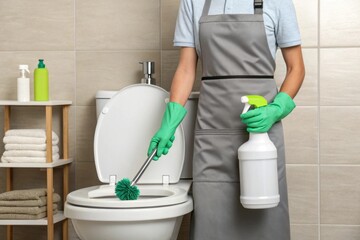 Cleaning Service Professional Cleaning a Toilet