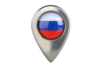 Map pointer with flag of Russia 3d rendering isolated on transparent background