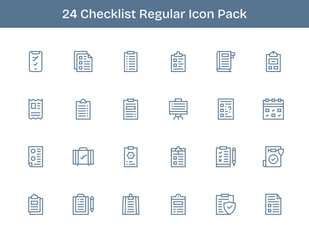 Regular Outline Icons - Checklist Set with 24 Vectors