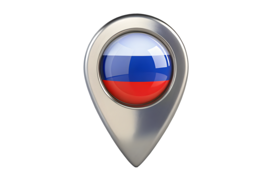 Map pointer with flag of Russia 3d rendering isolated on transparent background - Powered by Adobe