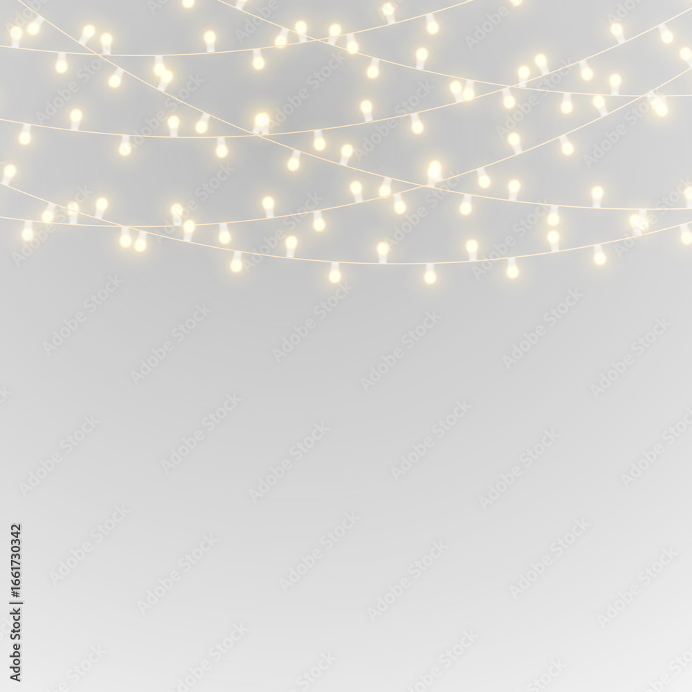 Wall mural png gold light with decorative garland ribbon glowing string lamp border background festive design c