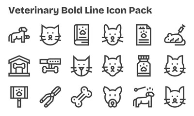 Veterinary Icon Set - 18 Bold Line Graphics