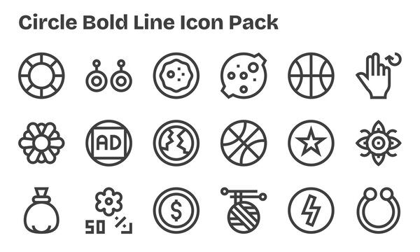Bold Line Icons - Circle Set with 18 Vectors