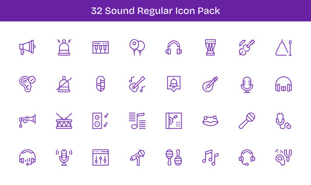 Sound - 32 Regular Line Vector Illustrations