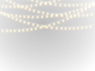 png transparent background with glowing garland gold light ribbon string lamp decorative festive border vector card banner winter party holiday celebration new year birthday happy