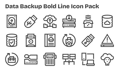 18 Data Backup Icons in Bold Line Aesthetic