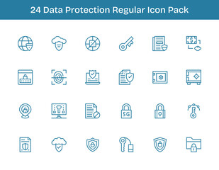 Data Protection Icon Set - 24 Regular Outline Graphics