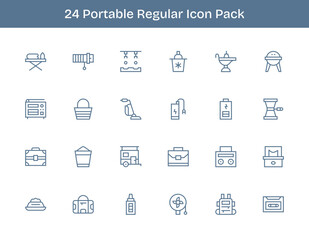 Regular Outline Icons - Portable Set with 24 Vectors