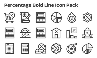 18 Bold Line Style Icons - Percentage Collection