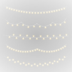png glowing gold ribbon with festive garland light string lamp transparent background banner card holiday vector celebration winter birthday happy new year event decoration design