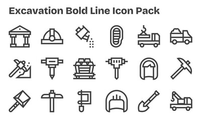 Excavation - 18 Bold Line Vector Illustrations