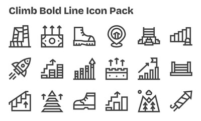 Climb Icon Set - 18 Bold Line Graphics