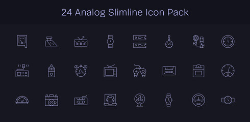 24 Slim Line Designs - Analog Vector Icons