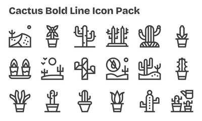 Cactus Vector Set - 18 Bold Line Icons