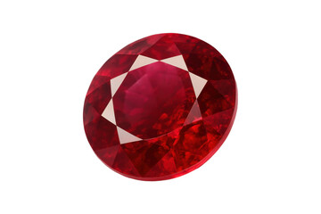 Fototapeta premium Close-up of a brilliant round-cut ruby gemstone with vivid red color and fine facets isolated on transparent background, perfect for luxury jewelry design and gemstone collection