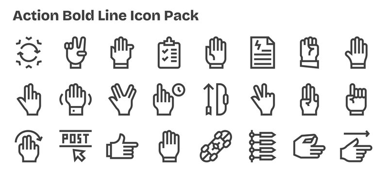 Action - 24 Icons in Bold Outline Design