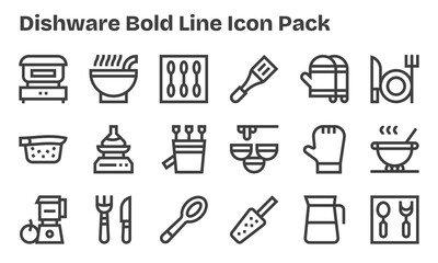 18 Bold Line Icons - Dishware Graphics