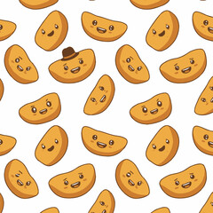Cute Potato Chip Characters Seamless Pattern