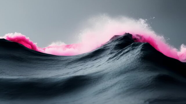 Vibrant Pink Wave Crashing in Dark Ocean