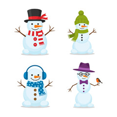 Adorable Snowmen , Winter Fun. Four Fun Snowmen Illustrations