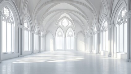 Naklejka premium Empty white Gothic cathedral hall