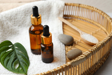 Spa treatments on a tray. Natural cleaning products and products