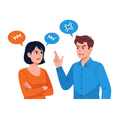 Conflict and Discord: An illustration showing a heated discussion. One individual is gesturing, expressing anger, as the other one appears displeased, portraying a moment of disagreement