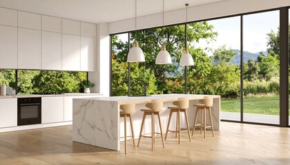 Light kitchen and island.