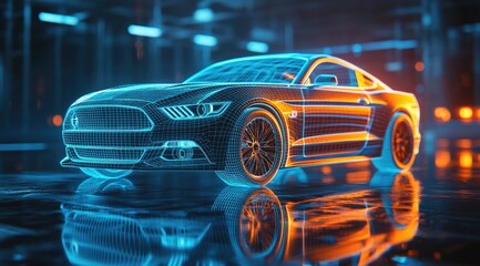 Cyberpunk car model, wireframe