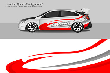 Car wrap livery design for universal. Abstract racing and sport background for racing vehicle. red and white color