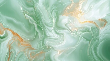 Abstract swirling mint green and gold marble