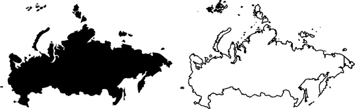 Russia Map Vector &ndash; Black Silhouette and Outline Country Border Illustration

