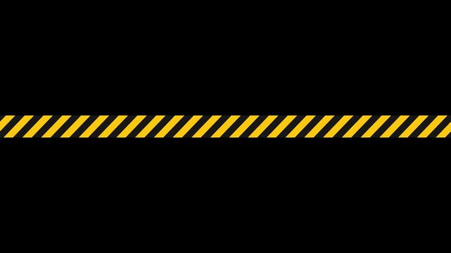 Animated yellow black caution tape with warning hazard stripe seamless loop on transparent background alpha channel, danger attention alert barrier safety border animation for construction or security