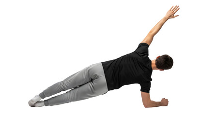 Man Doing Side Plank Exercise Fitness Pose Cut Out PNG.
