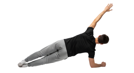 Man Doing Side Plank Exercise Fitness Pose Cut Out PNG.